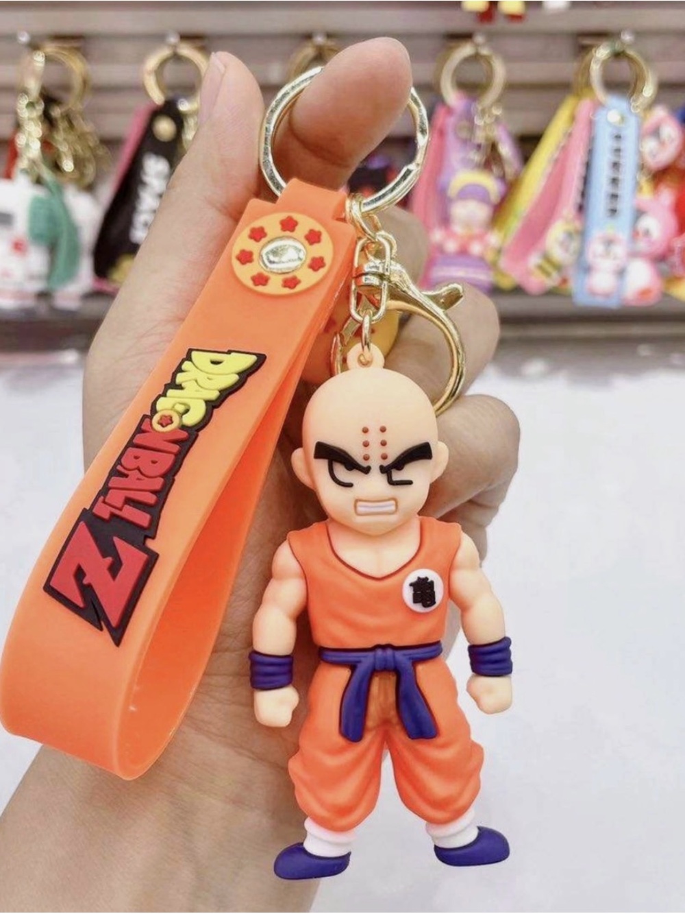 Dragon Ball Z Krillin Figure Keychain Silicone Strap Anime Key Ring Toy Gift